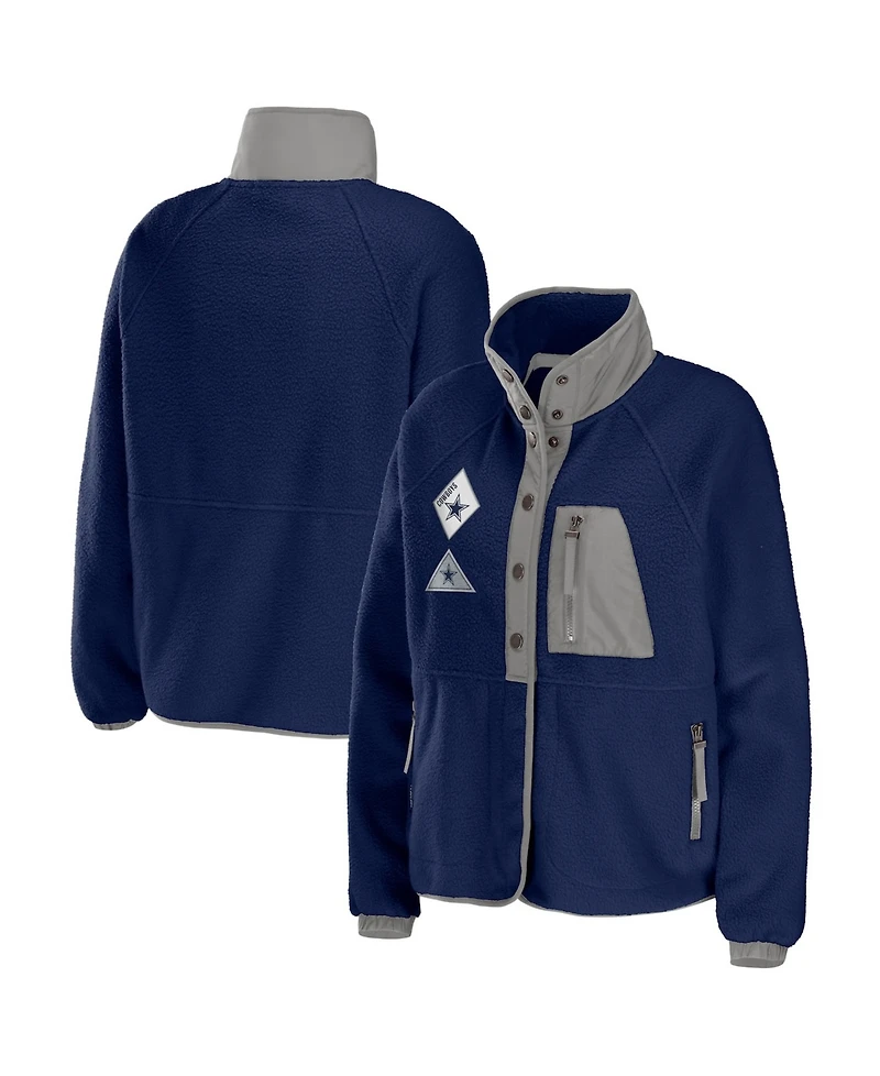 Wear by Erin Andrews Women's Navy Dallas Cowboys Polar Fleece Raglan Full-Snap Jacket