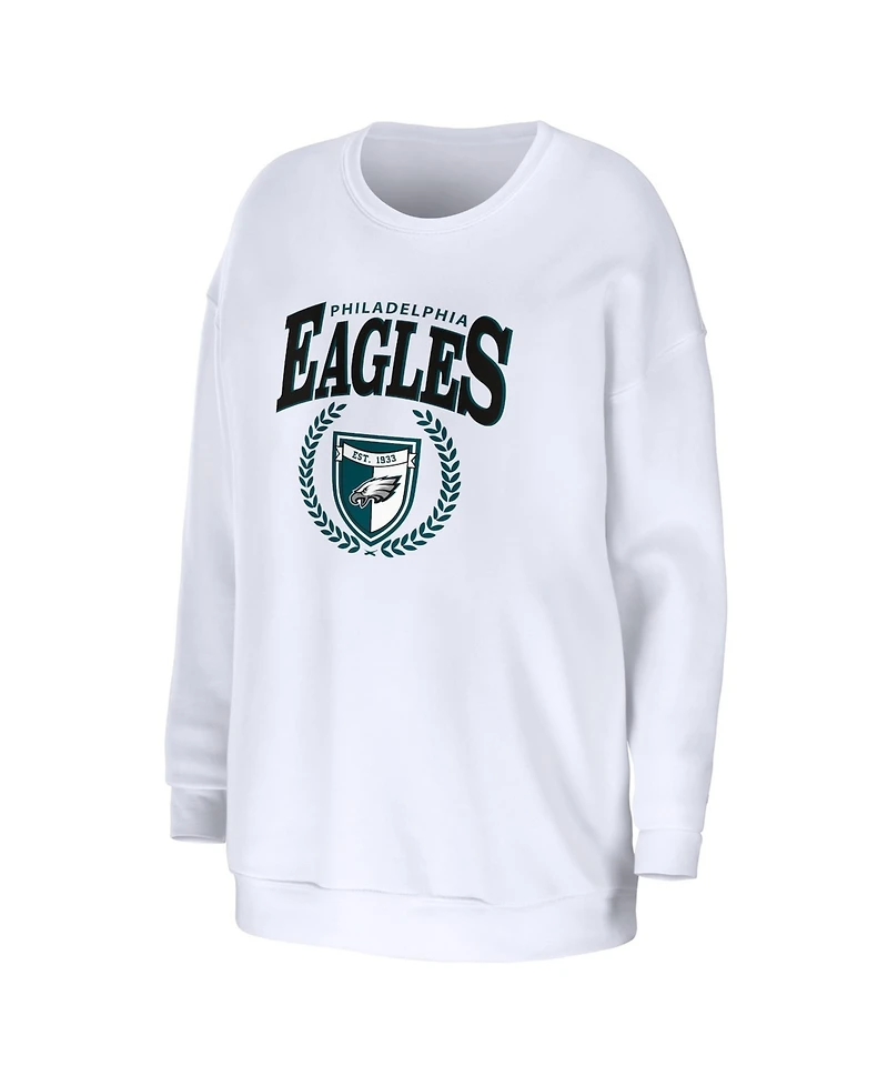 Wear by Erin Andrews Women's White Philadelphia Eagles Oversized Pullover Sweatshirt