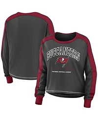 Wear by Erin Andrews Women's Pewter/Red Tampa Bay Buccaneers Color Block Modest Crop Long Sleeve T-Shirt