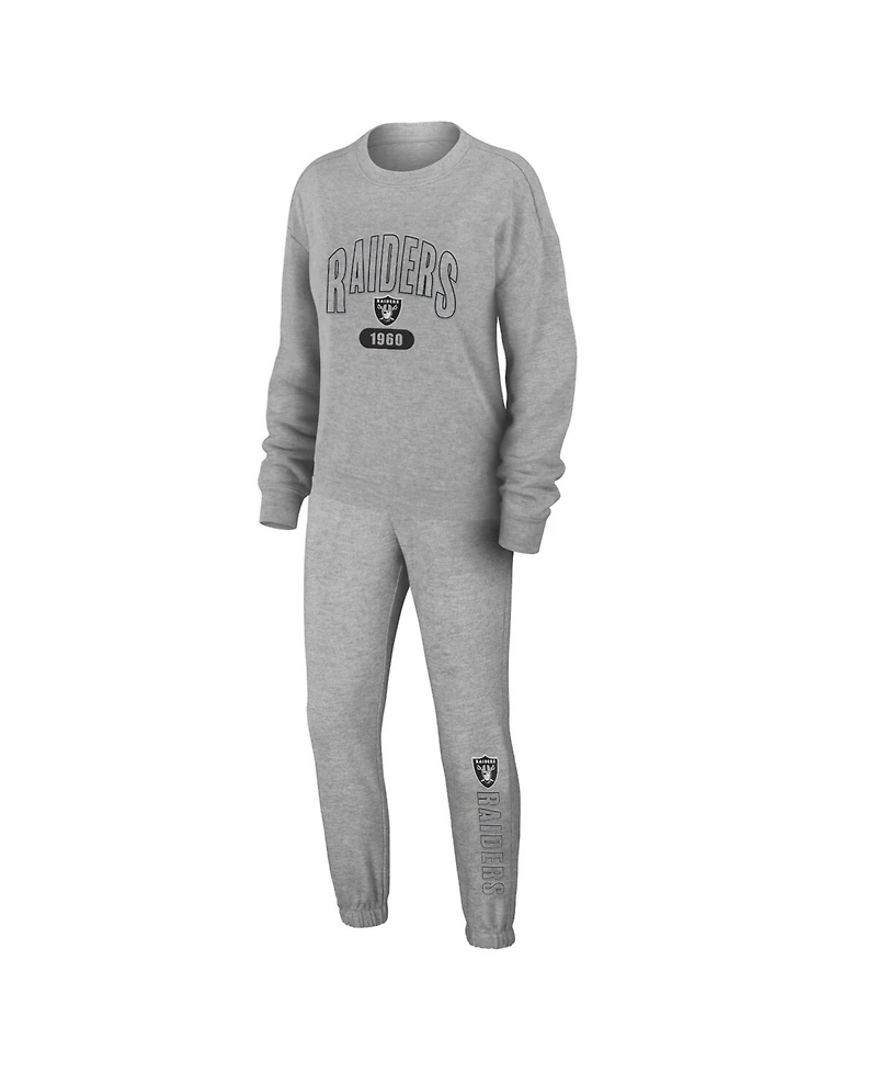 Wear by Erin Andrews Women's 2-Piece Heather Gray Las Vegas Raiders Plus Knitted Tri-Blend Long Sleeve T-Shirt & Pants Lounge Set