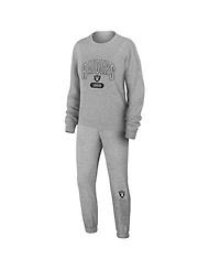 Wear by Erin Andrews Women's 2-Piece Heather Gray Las Vegas Raiders Plus Knitted Tri-Blend Long Sleeve T-Shirt & Pants Lounge Set