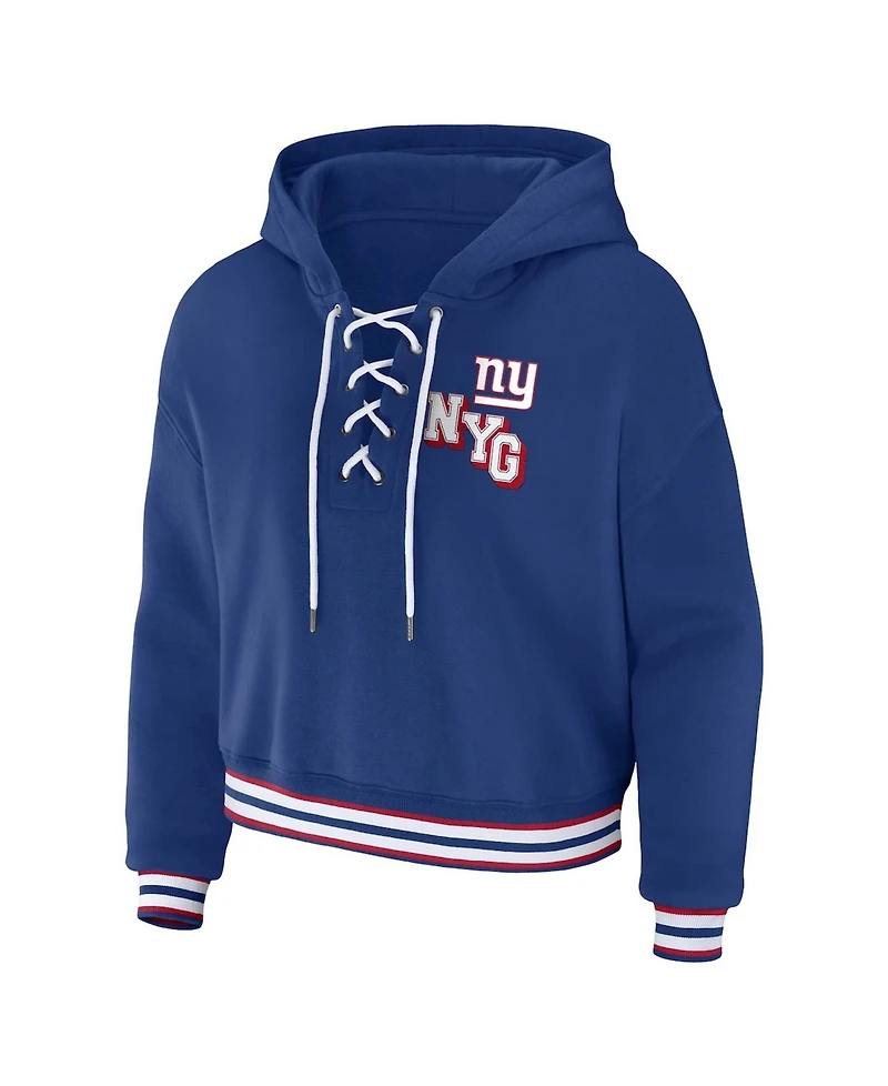 Wear by Erin Andrews Women's Royal New York Giants Plus Lace-Up Pullover Hoodie