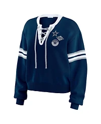 Wear by Erin Andrews Women's Navy Dallas Cowboys Lace-Up Sweater