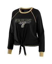 Wear by Erin Andrews Women's Black New Orleans Saints Tie-Front Long Sleeve T-Shirt