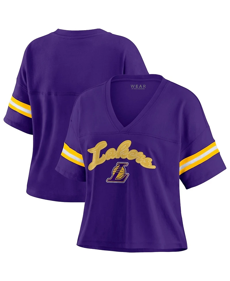 Wear by Erin Andrews Women's Purple Los Angeles Lakers Plus Color Block Boxy V-Neck T-Shirt