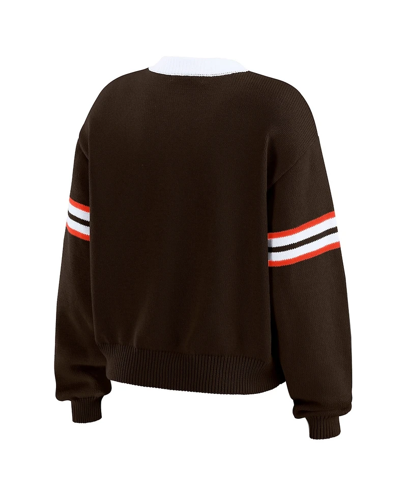 Wear by Erin Andrews Women's Brown Cleveland Browns Lace-Up Sweater