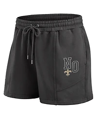 Wear by Erin Andrews Women's 2-Piece Black New Orleans Saints Washed Fleece Long Sleeve T-Shirt & Shorts Lounge Set