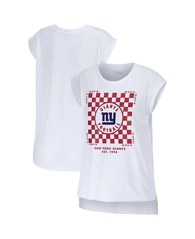 Wear by Erin Andrews Women's White New York Giants Checker Muscle Tank Top