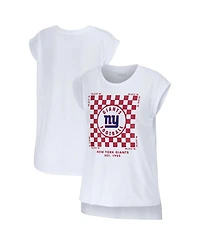 Wear by Erin Andrews Women's White New York Giants Checker Muscle Tank Top