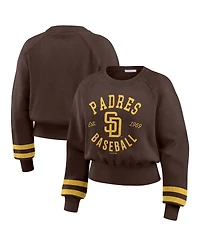 Wear by Erin Andrews Women's Brown San Diego Padres Vintage Washed Cropped Pullover Sweatshirt