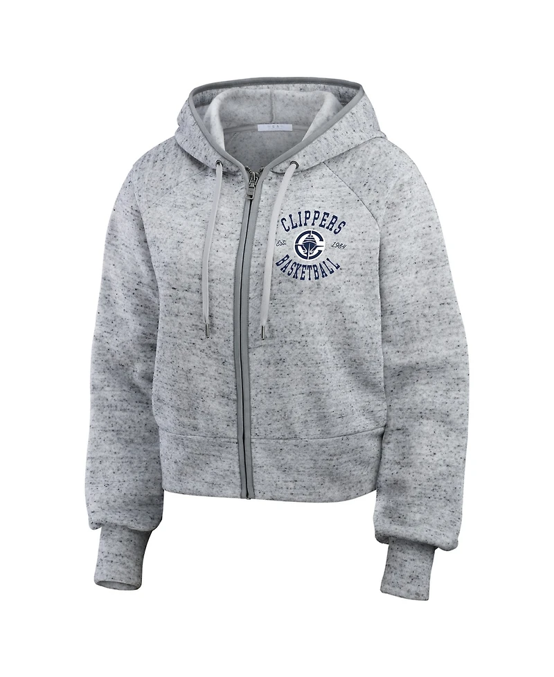Wear by Erin Andrews Women's Heather Gray La Clippers Speckled Radiator Full-Zip Hoodie