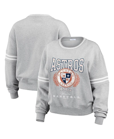 Wear by Erin Andrews Women's Heather Gray Houston Astros Domestic Crest Pullover Sweatshirt