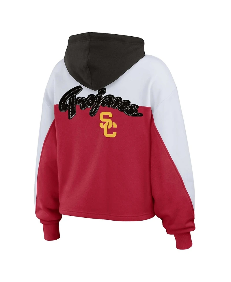 Wear by Erin Andrews Women's Cardinal Usc Trojans Color-Block Full-Zip Hoodie