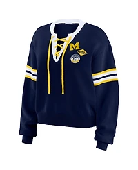 Wear by Erin Andrews Women's Navy Michigan Wolverines Lace-Up Pullover Sweater