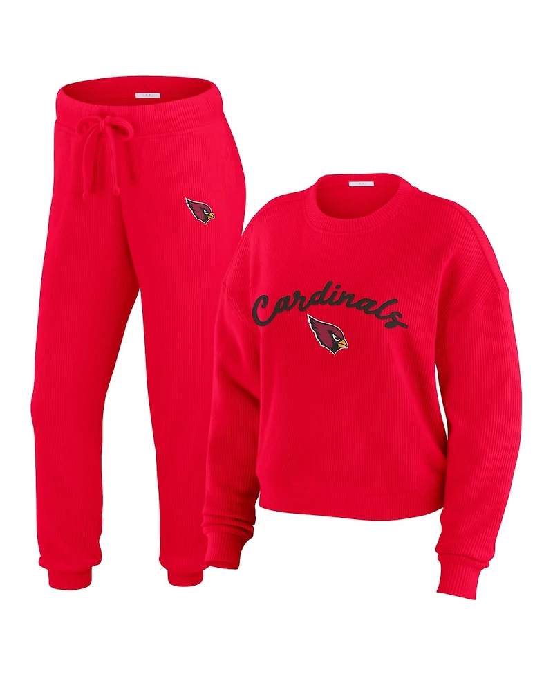 Wear by Erin Andrews Women's 2-Piece Cream Arizona Cardinals Plus Size Knitted Tri-Blend Long Sleeve T-Shirt & Pants Lounge Set
