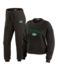 Wear by Erin Andrews Women's 2-Piece Cream New York Jets Knitted Tri-Blend Long Sleeve T-Shirt & Pants Lounge Set