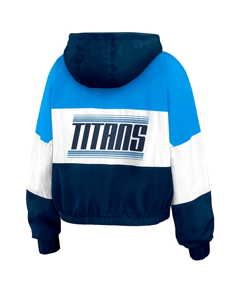 Wear by Erin Andrews Women's Navy/Light Blue Houston Oilers Plus Color Block Full-Zip Windbreaker Jacket