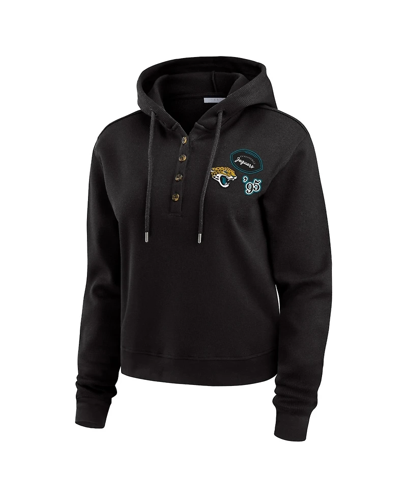 Wear by Erin Andrews Women's Black Jacksonville Jaguars Waffle Pullover Hoodie