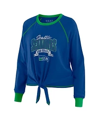 Wear by Erin Andrews Women's Royal/Green Seattle Seahawks Tie-Front Long Sleeve Top