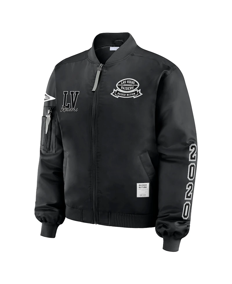 Wear by Erin Andrews Women's Black Las Vegas Raiders Patch Full-Zip Bomber Jacket