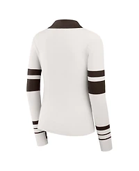 Wear by Erin Andrews Women's White Cleveland Browns Ribbed Henley Polo Sweater