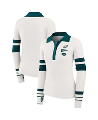 Wear by Erin Andrews Women's White Philadelphia Eagles Ribbed Henley Polo Sweater