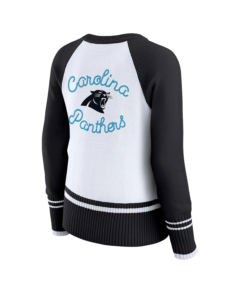 Wear by Erin Andrews Women's White/Black Carolina Panthers Colorblock Raglan Sweater