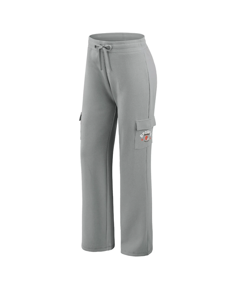 Wear by Erin Andrews Women's 2-Piece Gray Cleveland Browns Waffle-Knit Long Sleeve Hooded Shirt & Pants Lounge Set