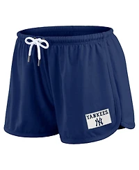 Wear by Erin Andrews Women's Navy New York Yankees Heavy Rugby Jersey Cropped Long Sleeve T-Shirt Shorts Lounge Set