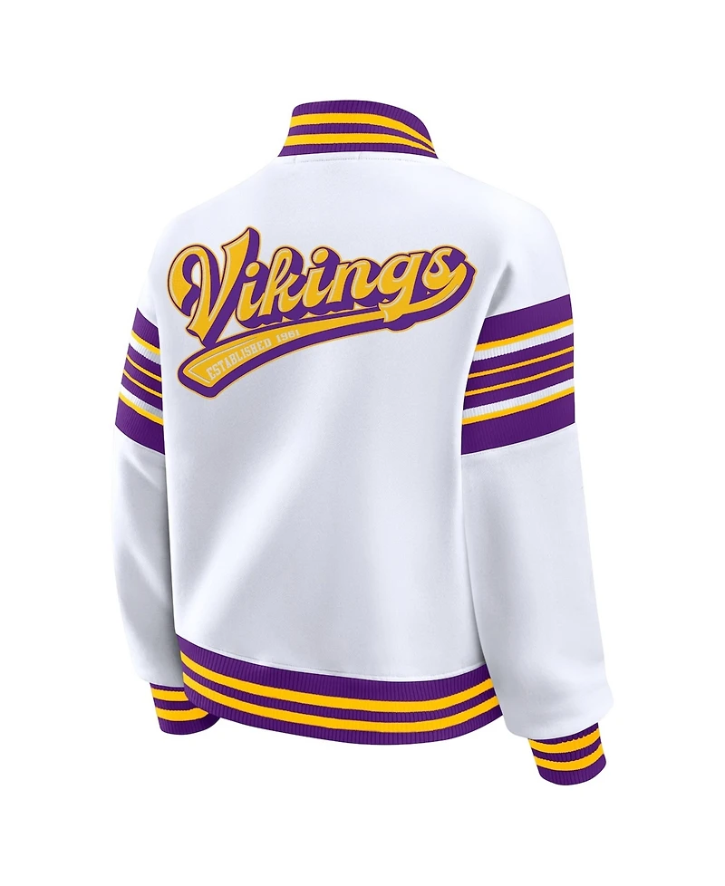 Wear by Erin Andrews Women's White Minnesota Vikings Plus Full-Snap Fleece Sweatshirt Jacket