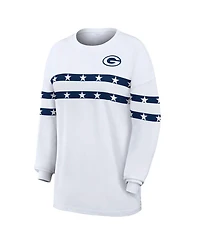 Wear by Erin Andrews Women's White Green Bay Packers Americana Stripe Long Sleeve T-Shirt