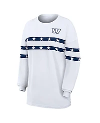 Wear by Erin Andrews Women's White Washington Commanders Americana Stripe Long Sleeve T-Shirt