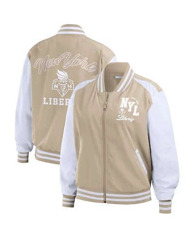 Wear by Erin Andrews Women's Tan New York Liberty Tonal Full-Zip Bomber Jacket