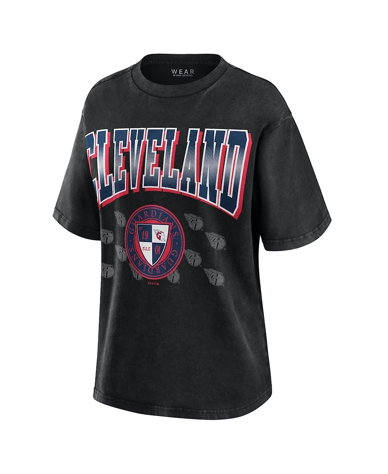 Wear by Erin Andrews Women's Black Cleveland Guardians Oversized Boyfriend T-Shirt