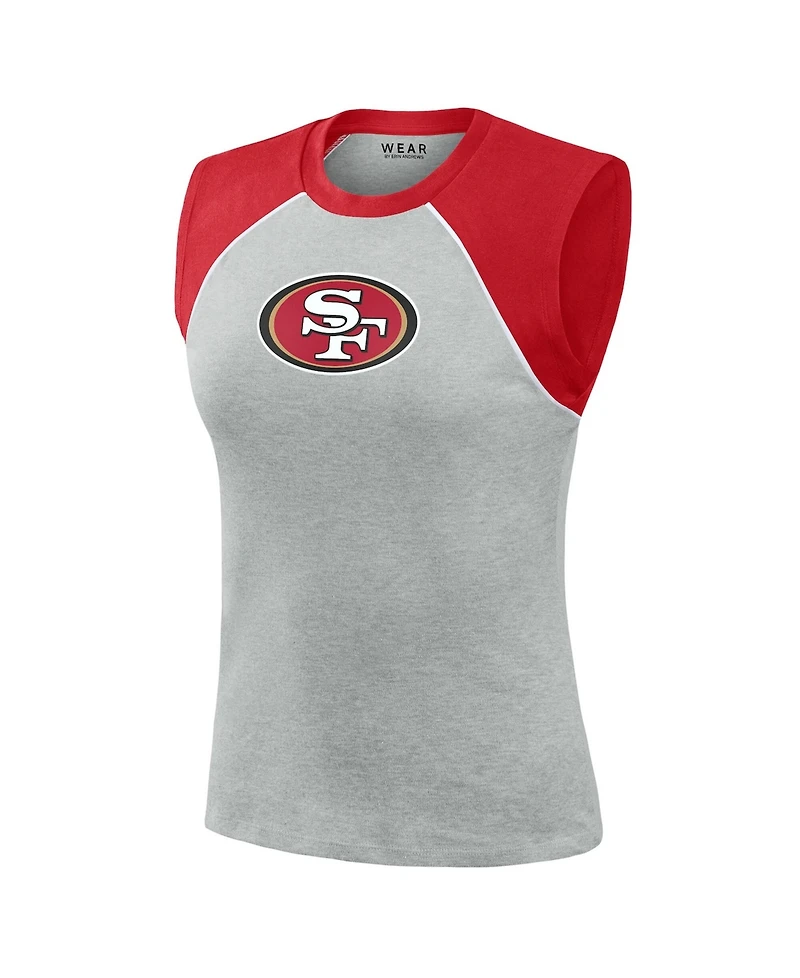 Wear by Erin Andrews Women's Gray San Francisco 49ers Cropped Raglan Tank Top