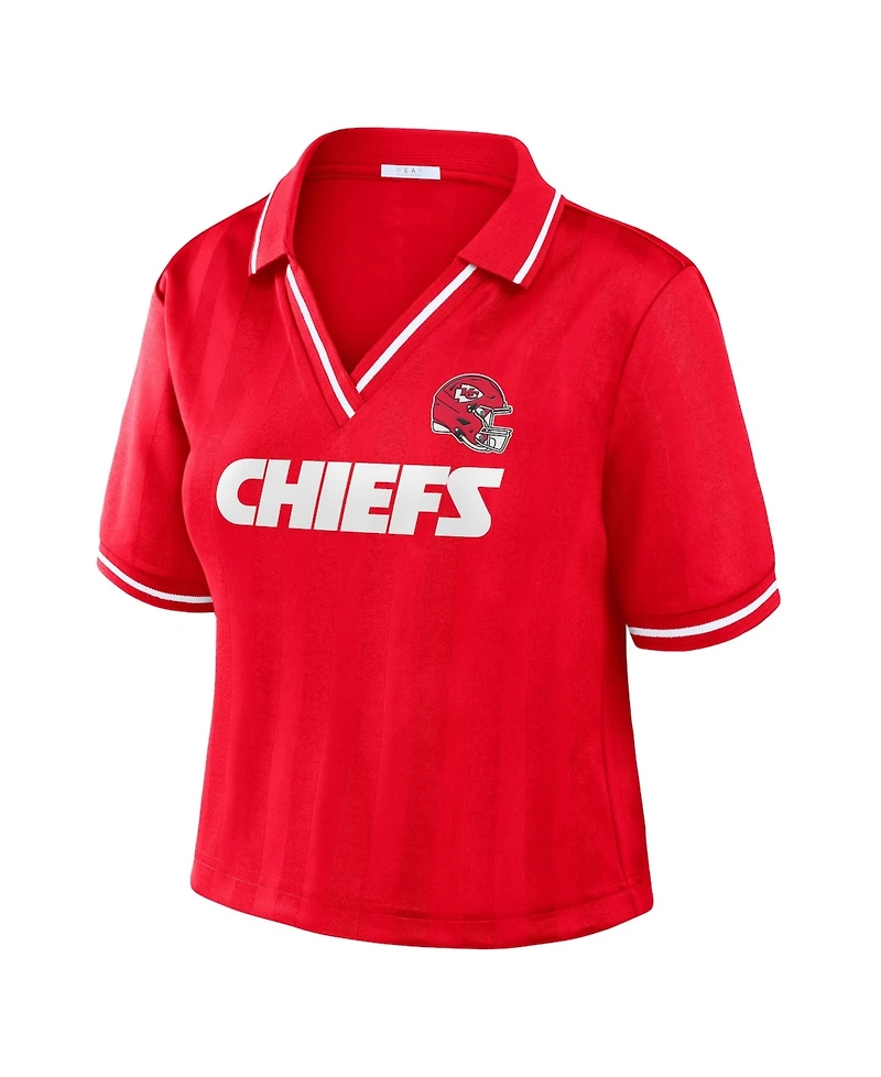 Wear by Erin Andrews Women's Red Kansas City Chiefs Cropped Jersey Polo Shirt