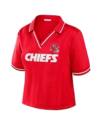 Wear by Erin Andrews Women's Red Kansas City Chiefs Cropped Jersey Polo Shirt