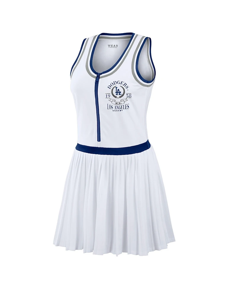 Wear by Erin Andrews Women's White Los Angeles Dodgers Zip-Front Pleated Tri-Blend Scoop Neck Tank Dress