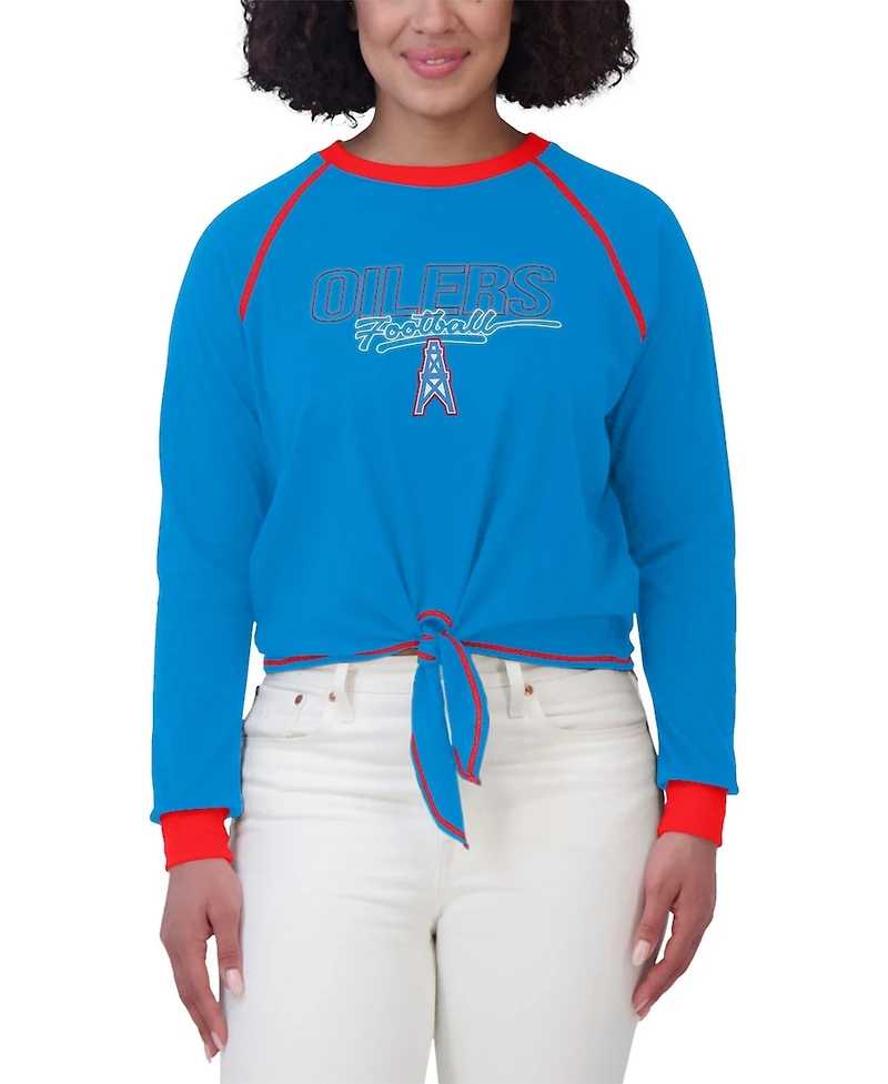Wear by Erin Andrews Women's Light Blue Houston Oilers Tie-Front Long Sleeve T-Shirt