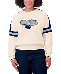 Wear by Erin Andrews Women's Cream Penn State Nittany Lions Chenille Woven Patch Stripe Pullover Sweater