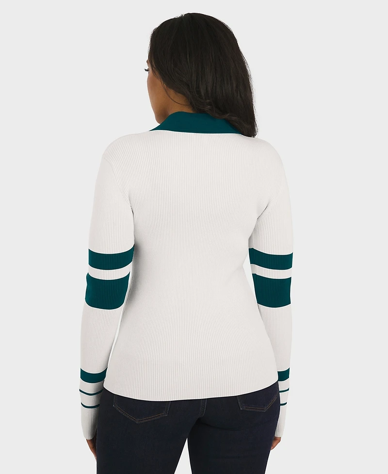 Wear by Erin Andrews Women's White Philadelphia Eagles Ribbed Henley Polo Sweater