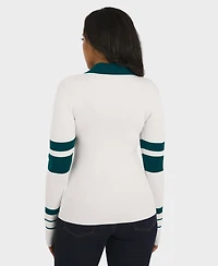 Wear by Erin Andrews Women's White Philadelphia Eagles Ribbed Henley Polo Sweater