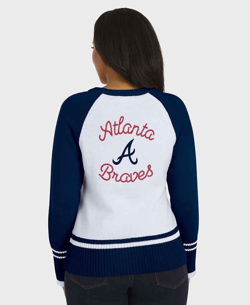Wear by Erin Andrews Women's White Atlanta Braves Color block Raglan Sweater