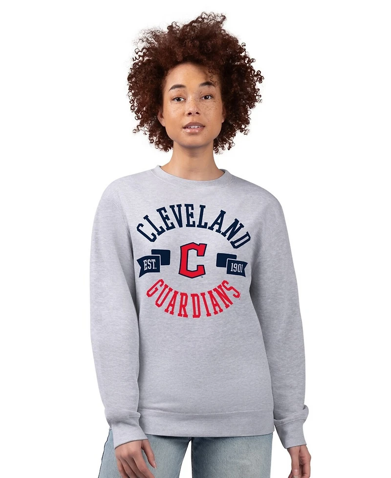 G-iii 4Her by Carl Banks Women's Heather Gray Cleveland Guardians Team Logo Fleece Pullover Sweatshirt