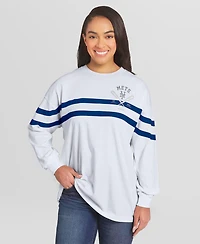 Wear by Erin Andrews Women's White New York Mets Oversized Long Sleeve Striped T-Shirt