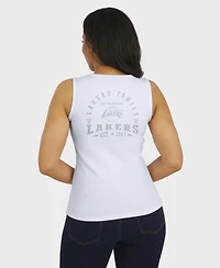 Wear by Erin Andrews Women's White Los Angeles Lakers Rib-Knit Henley Tank Top