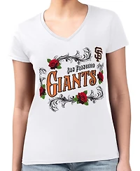 G-iii 4Her by Carl Banks Women's White San Francisco Giants Super-Slim Fit Lightweight Retro Roses V-Neck T-Shirt