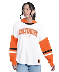 G-iii 4Her by Carl Banks Women's White/Orange Baltimore Orioles Key Player Oversized Hooded Long Sleeve T-Shirt