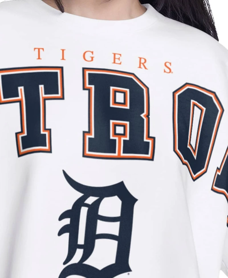 G-iii 4Her by Carl Banks Women's White Detroit Tigers Bleachers Cropped Pullover Sweatshirt