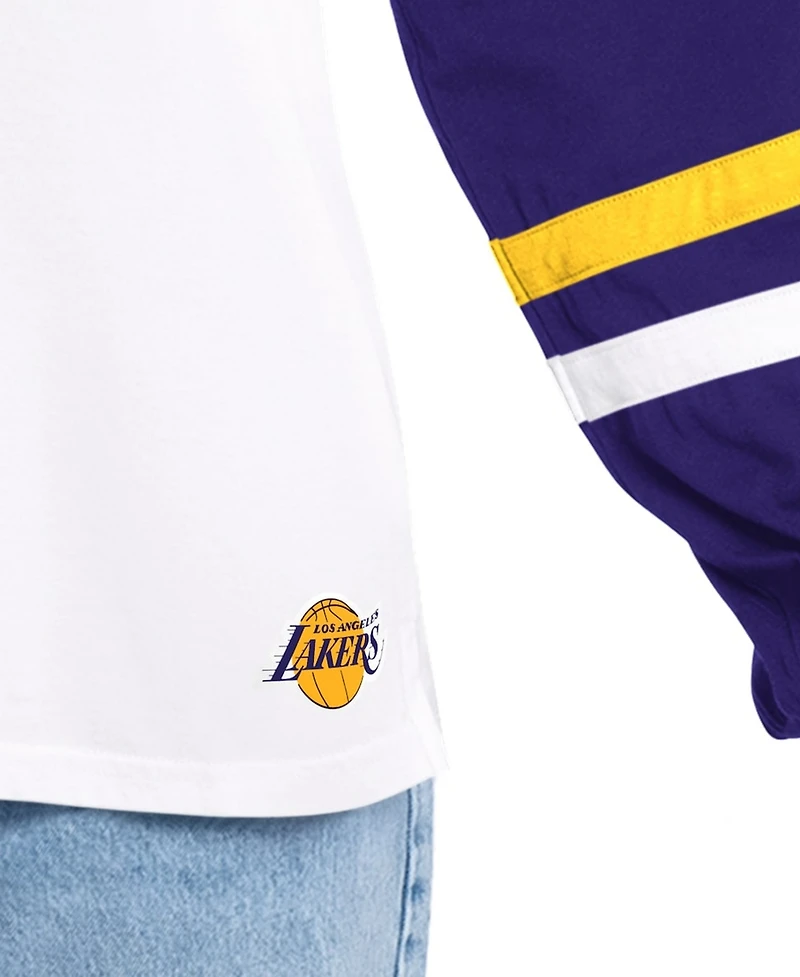 G-iii 4Her by Carl Banks Women's White/Purple Los Angeles Lakers Key Player Oversized Hooded Long Sleeve T-Shirt